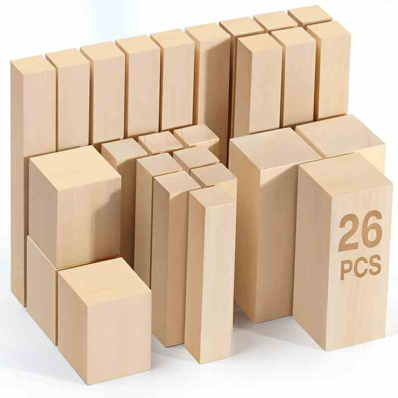 26PCS Basswood Carving Blocks, Whittling Wood Blocks, Woods Carving Kit with 4 Different Sizes, Easy to Use for Wood Carving and Woods Crafts, for Kids and Adults