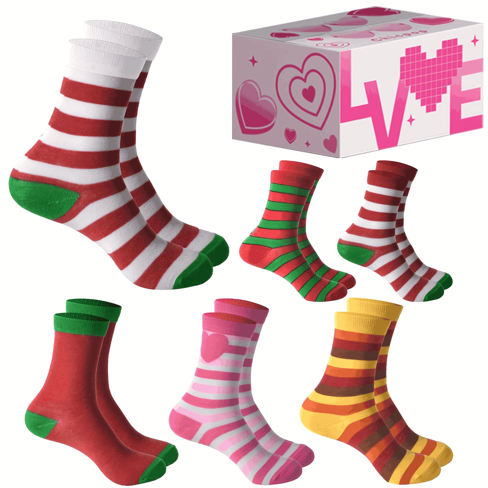 6 Pairs Christmas Elf Socks  Knee High Novelty Green Red Striped Elf Socks, One Size Fits Most，cotton socks