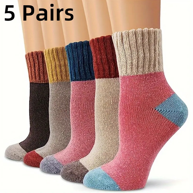 5/10 Pairs Womens Winter Wool Socks - Vintage Soft Thick Knit Warm Crew Socks - Cozy Thermal Cotton Gifts for Cold Weather
