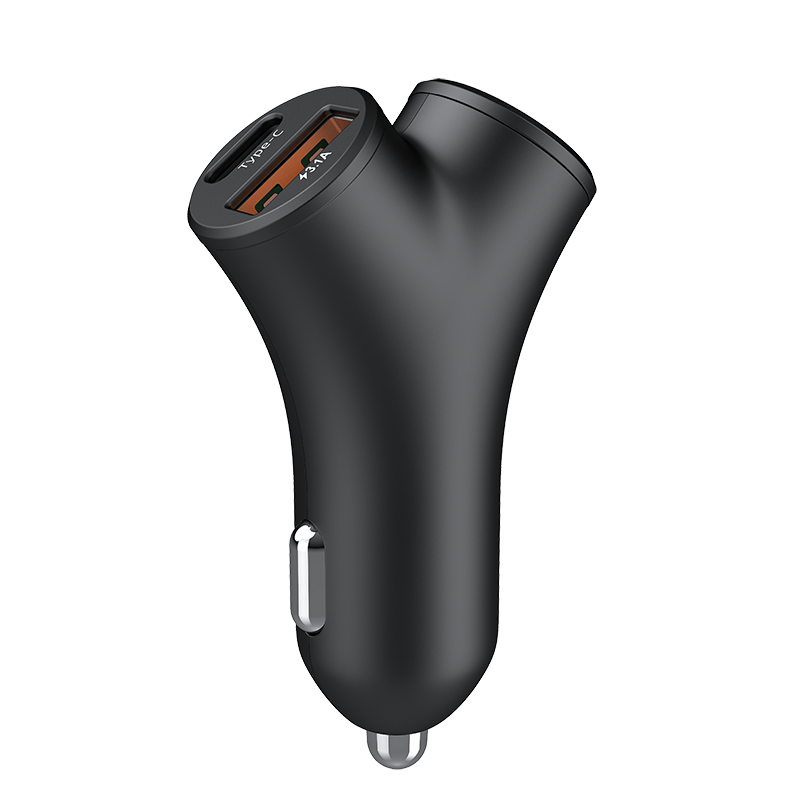 Car Charger Splitter, 2-in-1 Cigarette Lighter Adapter, Dual USB Ports (Type-C & USB-A), 12V/24V Power Socket Extender, Compatible with Dash Cam, GPS, iPhone 15 14 Pro Max, Samsung Galaxy S24, Pixel, iPad (Black)