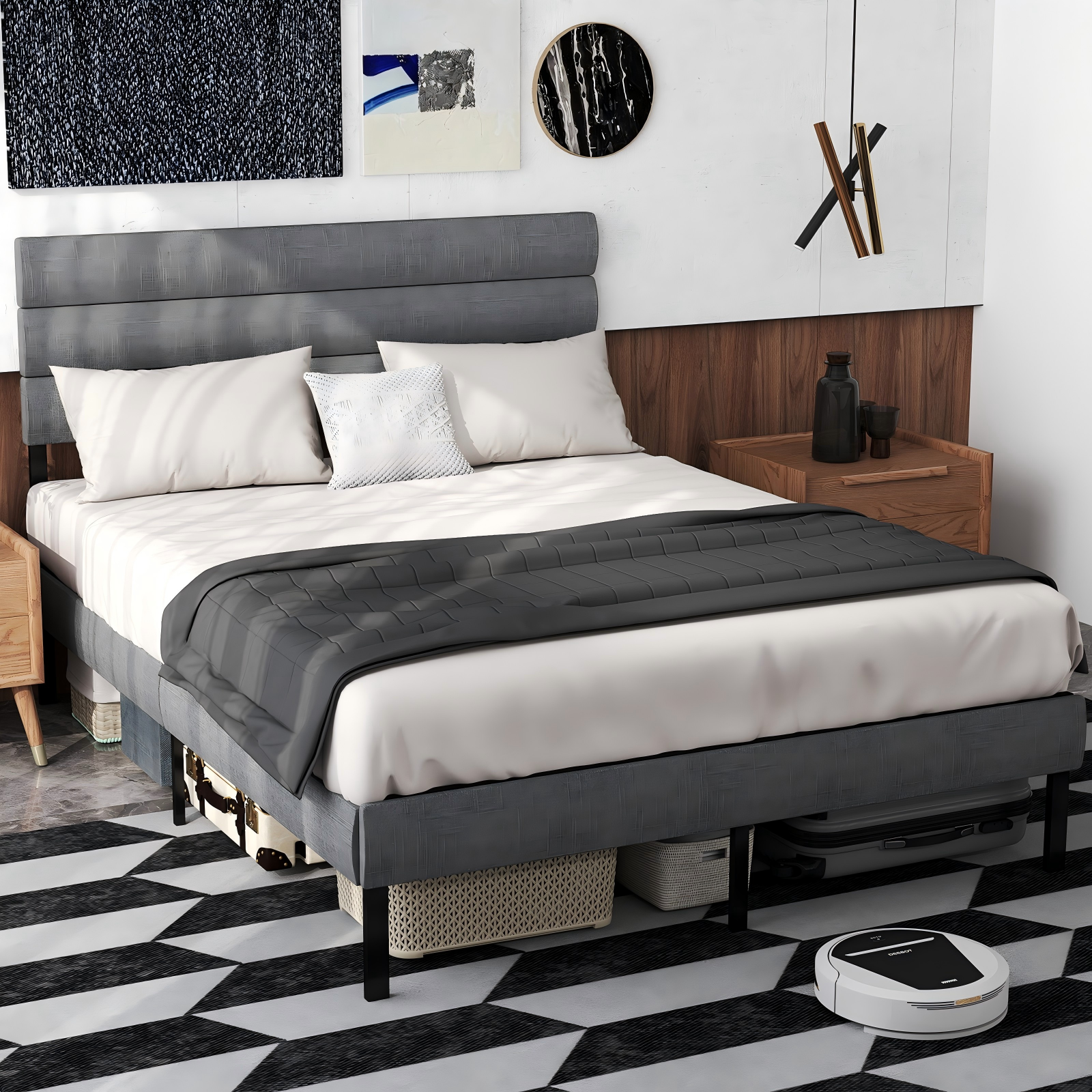 Full,King ,Queen,Size,Twin Platform Bed Frame with Natural Headboard and Footboard, Boho and Mid Century Style, Solid Pine Wood,No Box Spring Needed, Easy Assembly, Antique