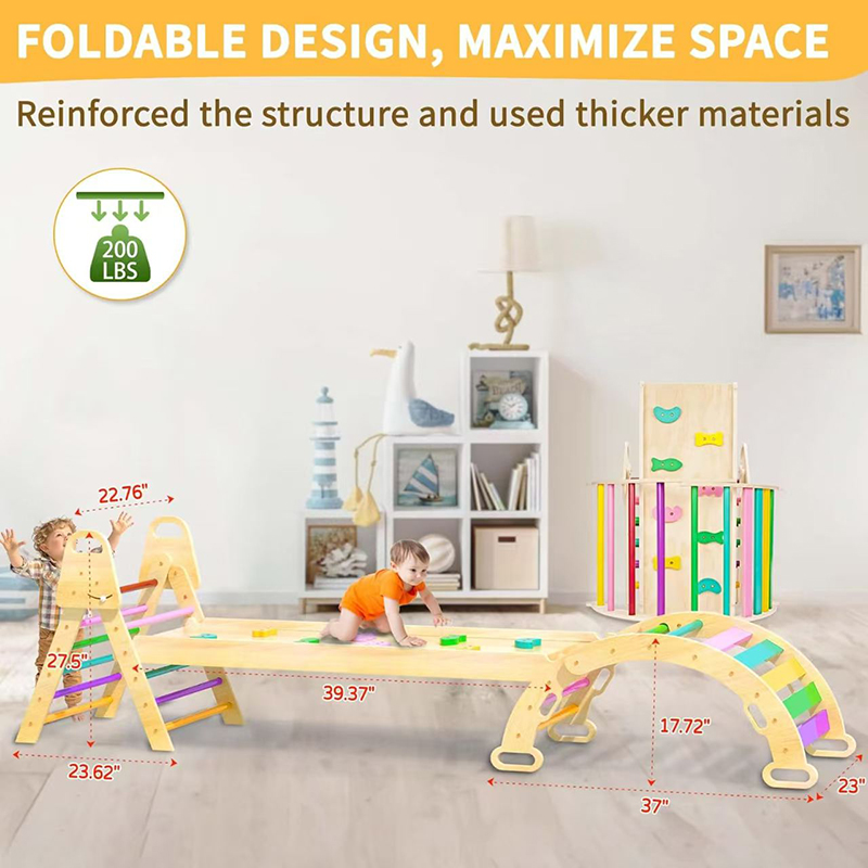 7in1 Extra Large Pikler Triangle Set, Indoor Climbing Toys for Toddlers, Foldable Wooden Montessori Climbing Set with Arch, Ramp & Ladder Baby Indoor Playground Jungle Gyms for Toddlers