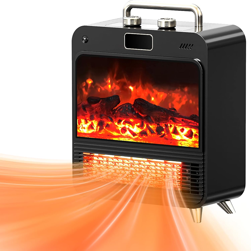 Portable Electric Fireplace Heater - Mini Retro Space Heater with Realistic 3D Flame Effect - PTC Fast Heating Desktop Stove for Bedroom, Office & Indoor Use - Overheat Protection
