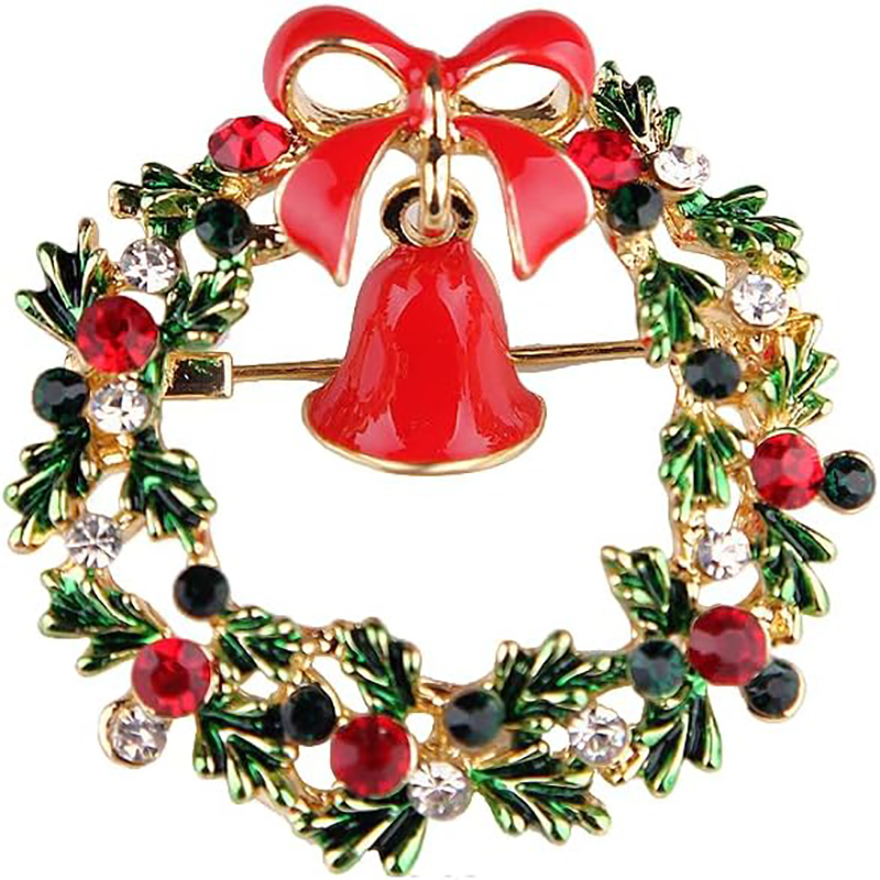 6Pcs Christmas Brooch Pin Set for Women, Festive Enamel Rhinestone Jewelry Pins, Xmas Stocking, Wreath & Tree Badges for Holiday Gifts