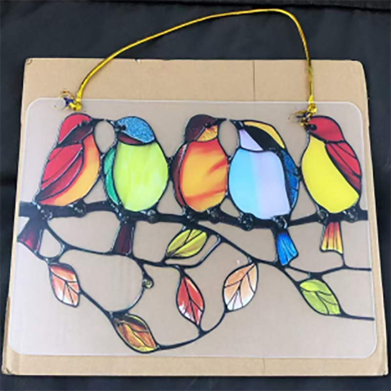 Stained Glass Style Bird Suncatcher Wall Decor, Colorful Birds on a Branch Window Hanging Ornament, Home Art Decoration