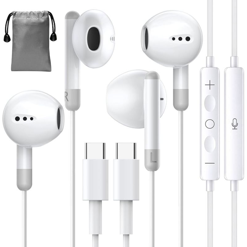 Mobile Accessories Bundle, Lightning & Type-C Wired Earphones, Headphone Jack Adapters, Charger Cables for iPhone & Android