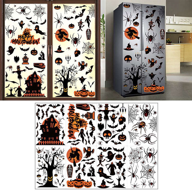 Halloween Window Clings Decorations, Spooky Ghost Pumpkin Bat Spider Web Static Stickers, Reusable Holiday Glass Decals for Party