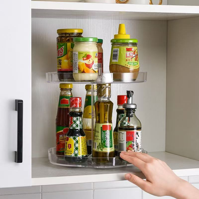 2-Tier Lazy Susan Turntable Organizer, 360° Rotating Spice Rack for Cabinet & Pantry, Clear Kitchen Storage Spinner for Seasoning & Cans