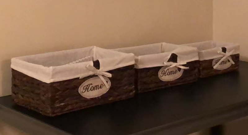 Woven Storage Baskets with Handles, Decorative Water Hyacinth Nesting Bins for Shelf & Closet, Natural Rectangular Wicker Organizers