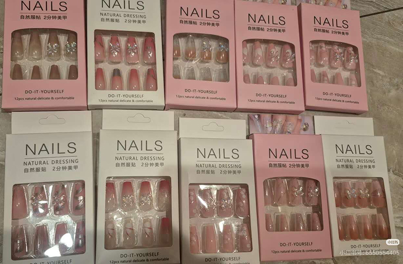 12Pcs Handmade Press on Nails Kit - French Tip with Bow & Rhinestones, Natural Looking Long Coffin False Nails with Adhesive Tabs, DIY Salon Quality Manicure