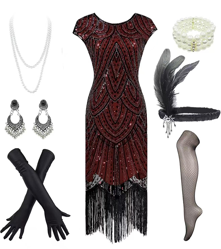 Mixed Lot Women's 1920s Flapper Dresses & Sequin Prom Gowns - Great Gatsby Style Party Outfits with Accessories - Wholesale Liquidation Los Angeles Stock.