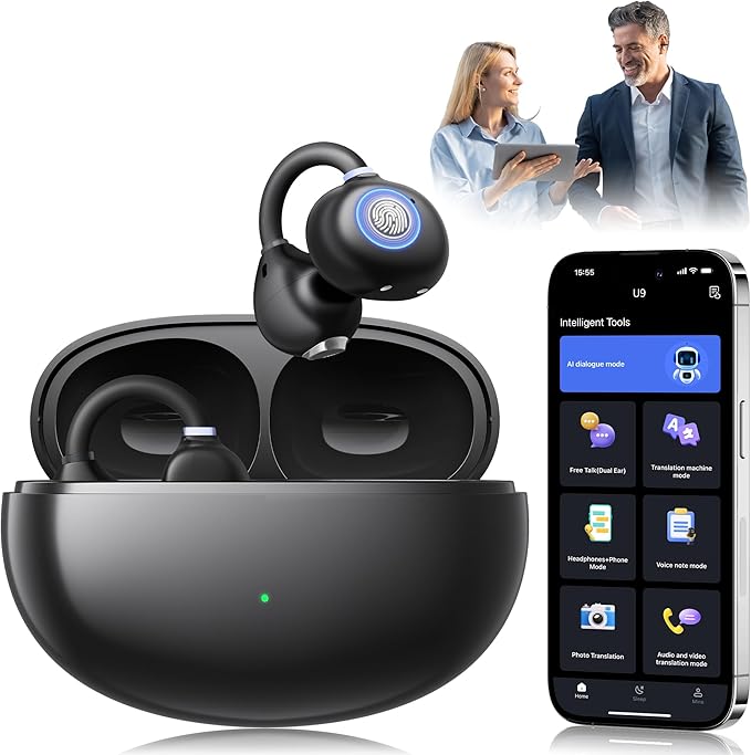 AI Real-Time Translation Earbuds (163 Languages & Accents) - Open Ear Wireless Translator Headphones for Travel & Business - Wholesale Liquidation Special.