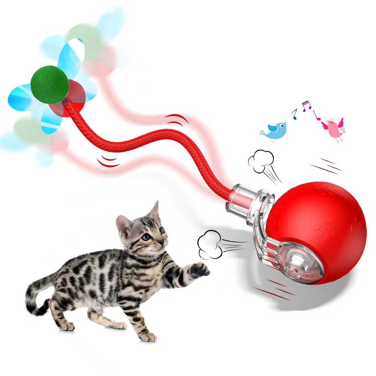 Interactive Cat Toys Ball for Indoor Cats Fast Rolling onCarpet, Chirping & Motion Activate Cat Toys