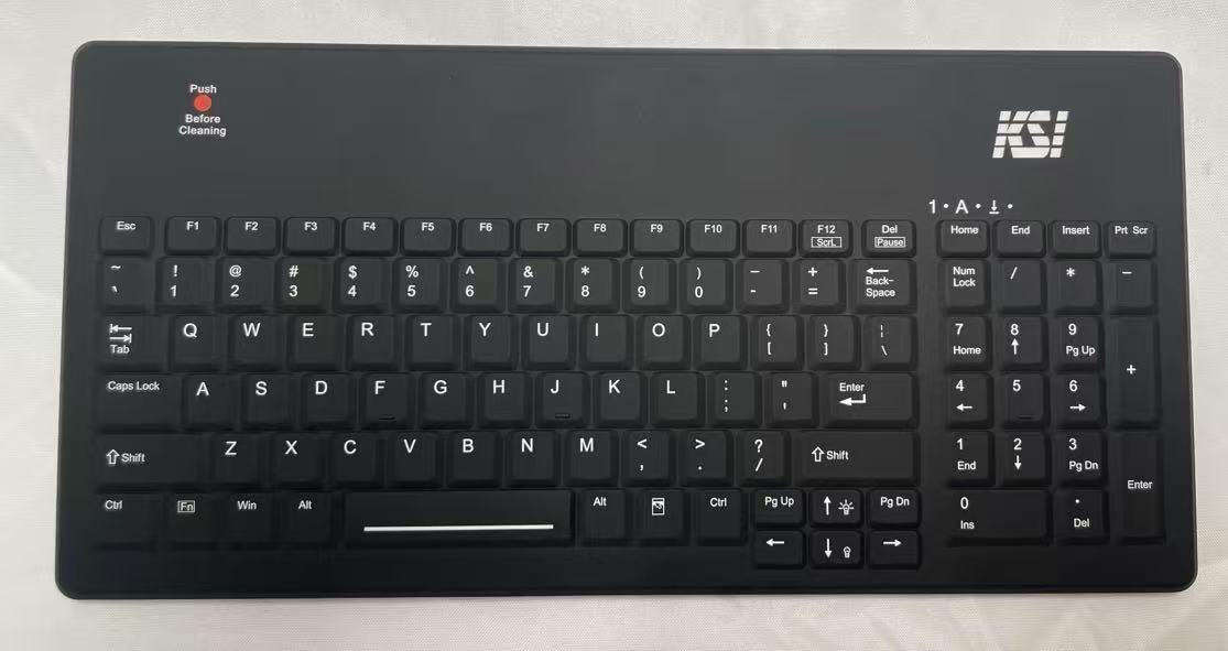 KSI-1801 medical grade keyboard ,San-A-Key Cleaning Technology, Silicone Cover with Integrated Backlighting with Adjustable Intensity